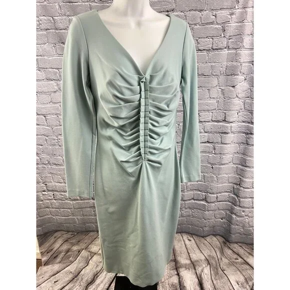 Escada V-Neck Knee-Length Dress - Smocked Blue Size 38 US 6 - Picture 11 of 11